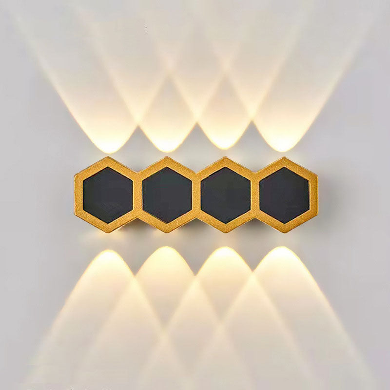 Premium Hexagonal Black and Gold LED Outdoor Wall Sconce