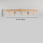 Japanese Minimalist LED Semi-Flush Mount Wooden Track Lighting - 2/3/4/5 Light Options