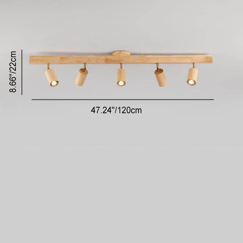 Japanese Minimalist LED Semi-Flush Mount Wooden Track Lighting - 2/3/4/5 Light Options
