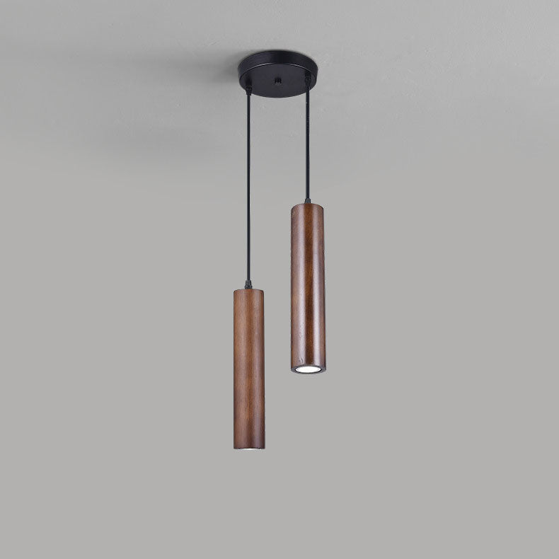 Contemporary Wood Cylinder LED Pendant Light