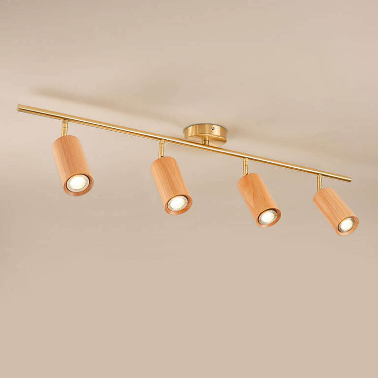 Nordic Minimalist Walnut Wood LED Linear Track Ceiling