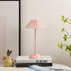 Scandinavian Rechargeable Conic Pleated Table Lamp - 1-Light Bedside Design