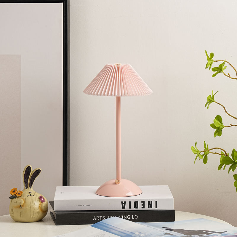 Scandinavian Rechargeable Conic Pleated Table Lamp - 1-Light Bedside Design