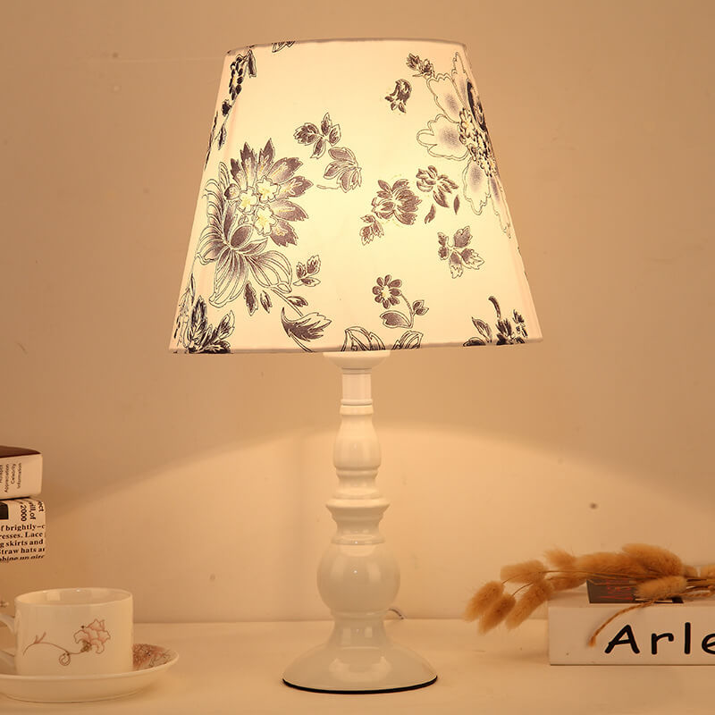 Elegant Floral Fabric Table Lamp with Iron Base - 1 Light