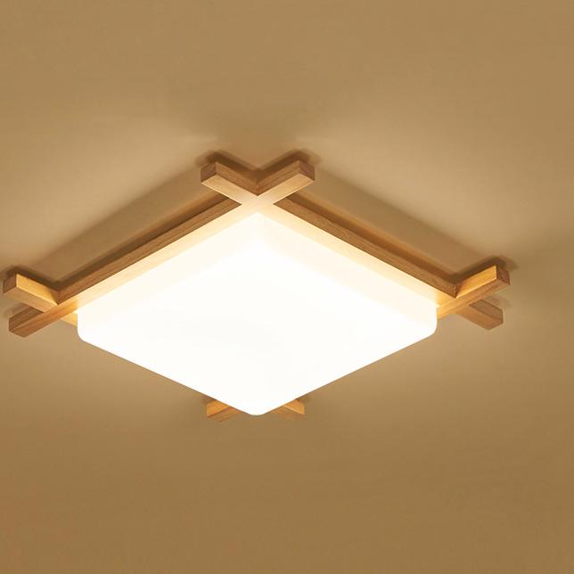 Japanese Wood Square LED Flush Mount