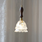 French Walnut Jellyfish Glass Pendant Light - 1-Light Fixture for Living Room