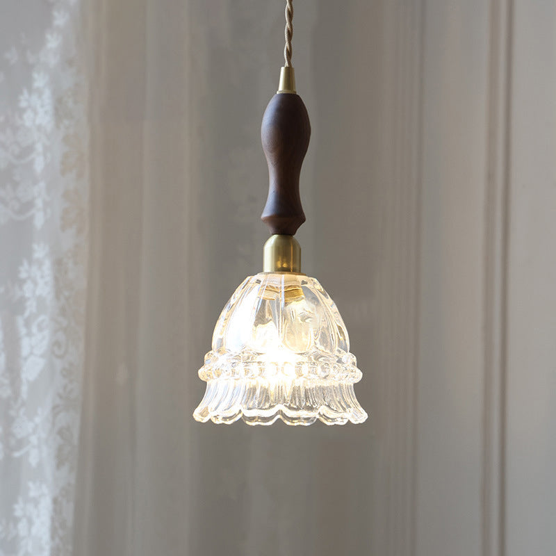 French Walnut Jellyfish Glass Pendant Light - 1-Light Fixture for Living Room
