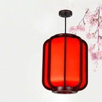 Contemporary Wooden Lantern Pendant Light with Faux Sheepskin - 1-Light