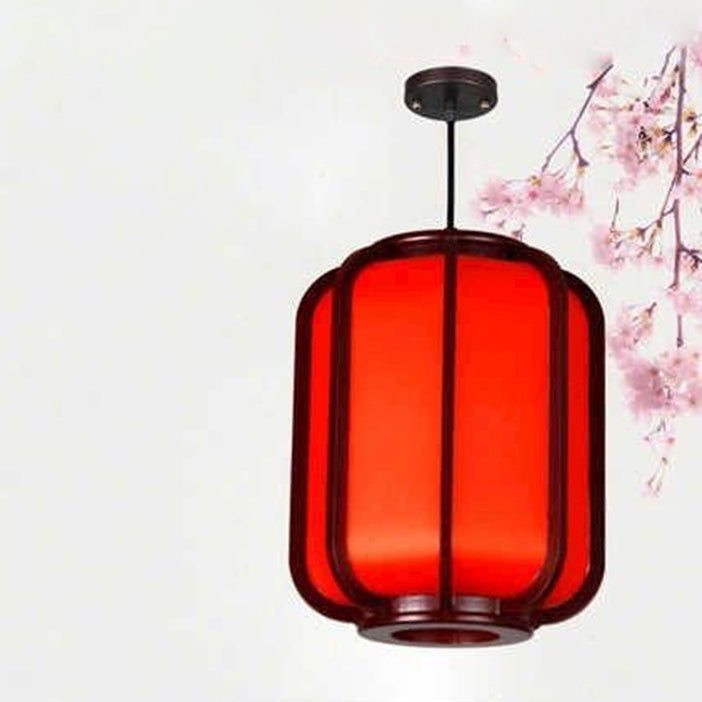 Contemporary Wooden Lantern Pendant Light with Faux Sheepskin - 1-Light