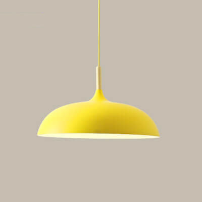 Contemporary Metal & Wood Dome Pendant Light