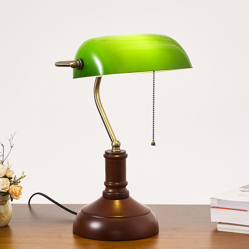 Vintage Solid Wood Glass Table Lamp with Zipper Shade - 1 Light