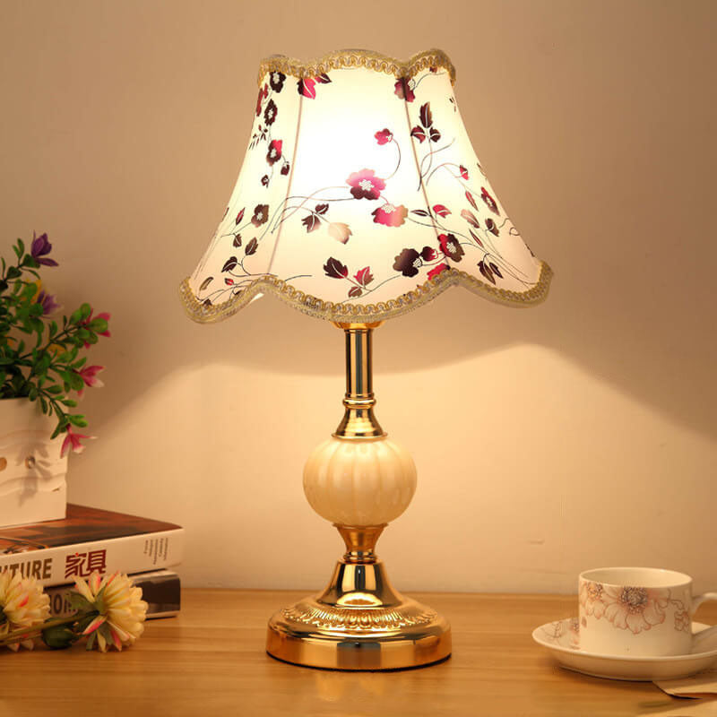 Vintage Floral Glass Table Lamp - Nordic Design, 1-Light