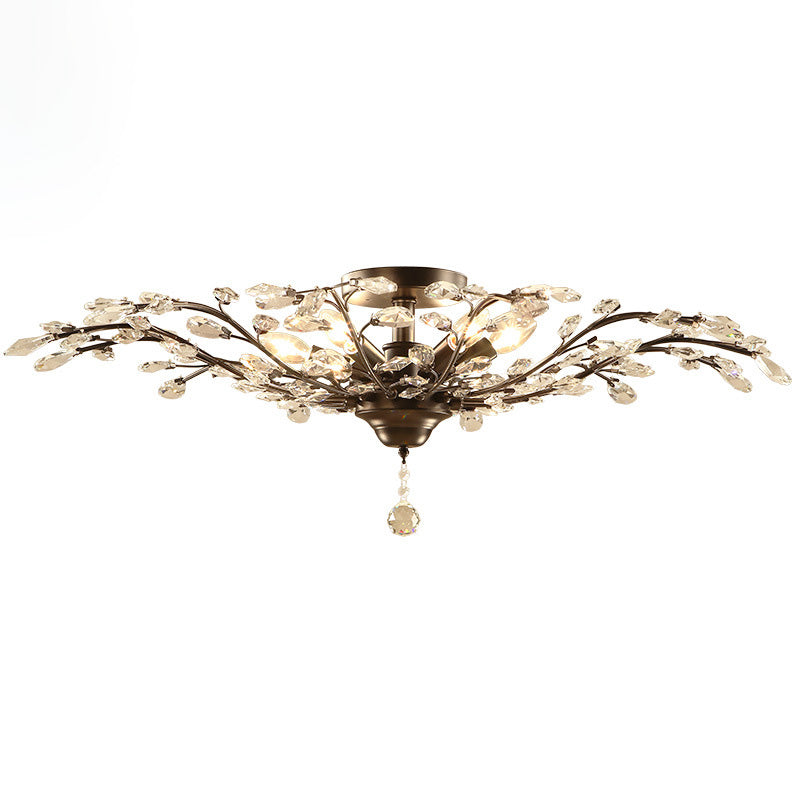 European Style Iron and Crystal Semi-Flush Mount Ceiling Light - 4/5/6 Lights for Living Room