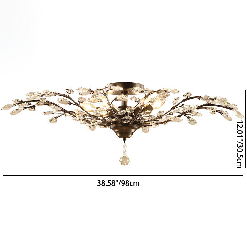 European Style Iron and Crystal Semi-Flush Mount Ceiling Light - 4/5/6 Lights for Living Room