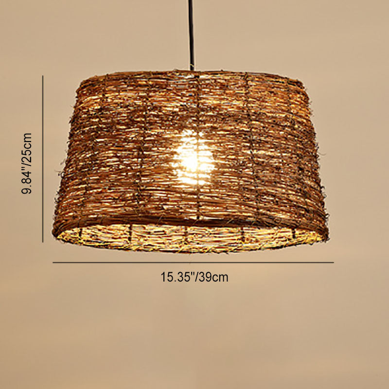 Vintage Rattan Dome Pendant Light - 1-Light Fixture