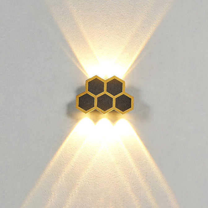 Premium Hexagonal Black and Gold LED Outdoor Wall Sconce
