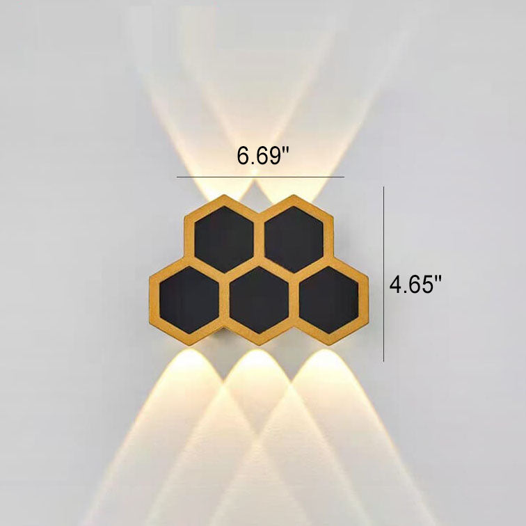 Premium Hexagonal Black and Gold LED Outdoor Wall Sconce