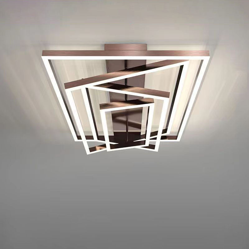 Premium Minimalist Aluminum LED Flush Mount Ceiling Light - Multi-Layer Rectangular Design for Living Room
