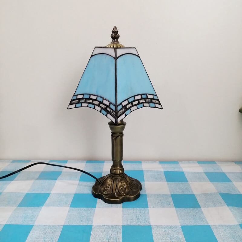 Vintage European Tiffany Square Stained Glass Table Lamp - 1 Light