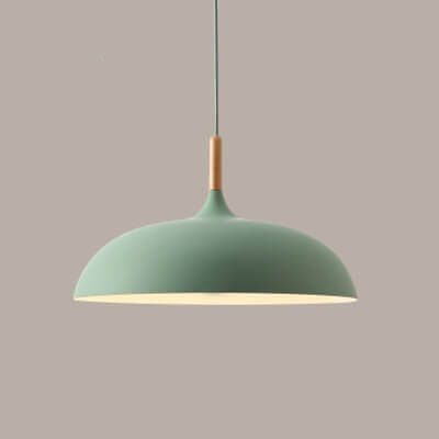 Contemporary Metal & Wood Dome Pendant Light