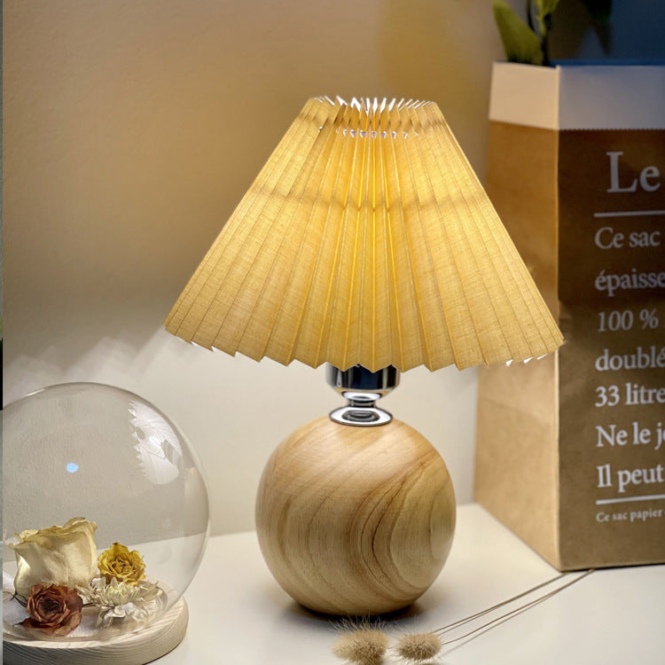 Minimalist Round Fabric Pleated Ceramic Table Lamp - 1-Light for Bedroom