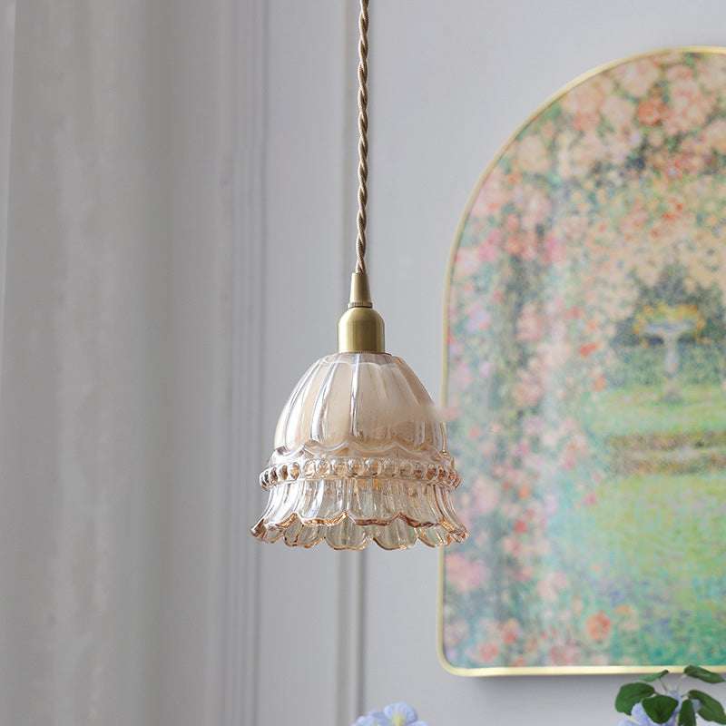 French Walnut Jellyfish Glass Pendant Light - 1-Light Fixture for Living Room