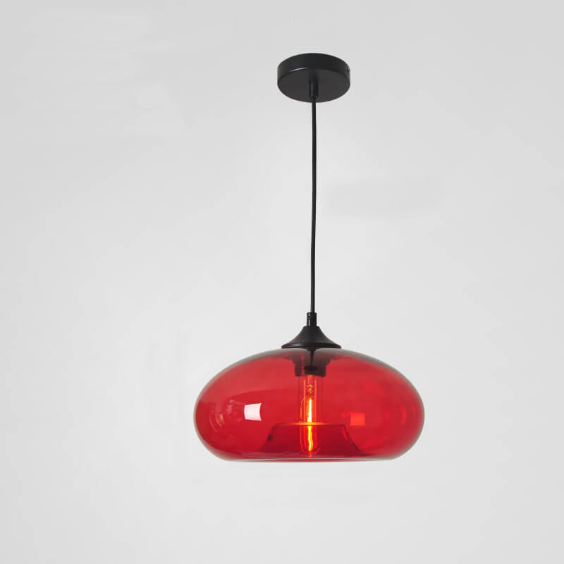 Premium Colored Glass Oval Pendant Light - 1-Light