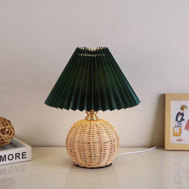 Nordic Rattan Pleated LED Table Lamp for Bedroom