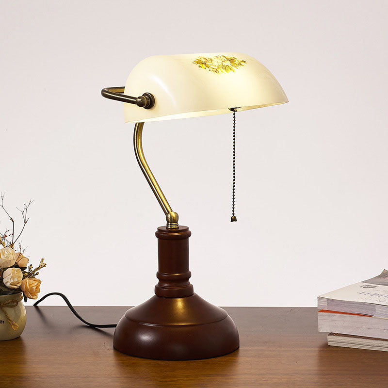 Vintage Solid Wood Glass Table Lamp with Zipper Shade - 1 Light