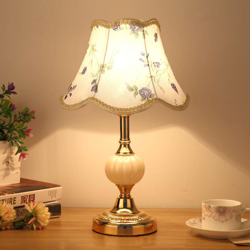 Vintage Floral Glass Table Lamp - Nordic Design, 1-Light