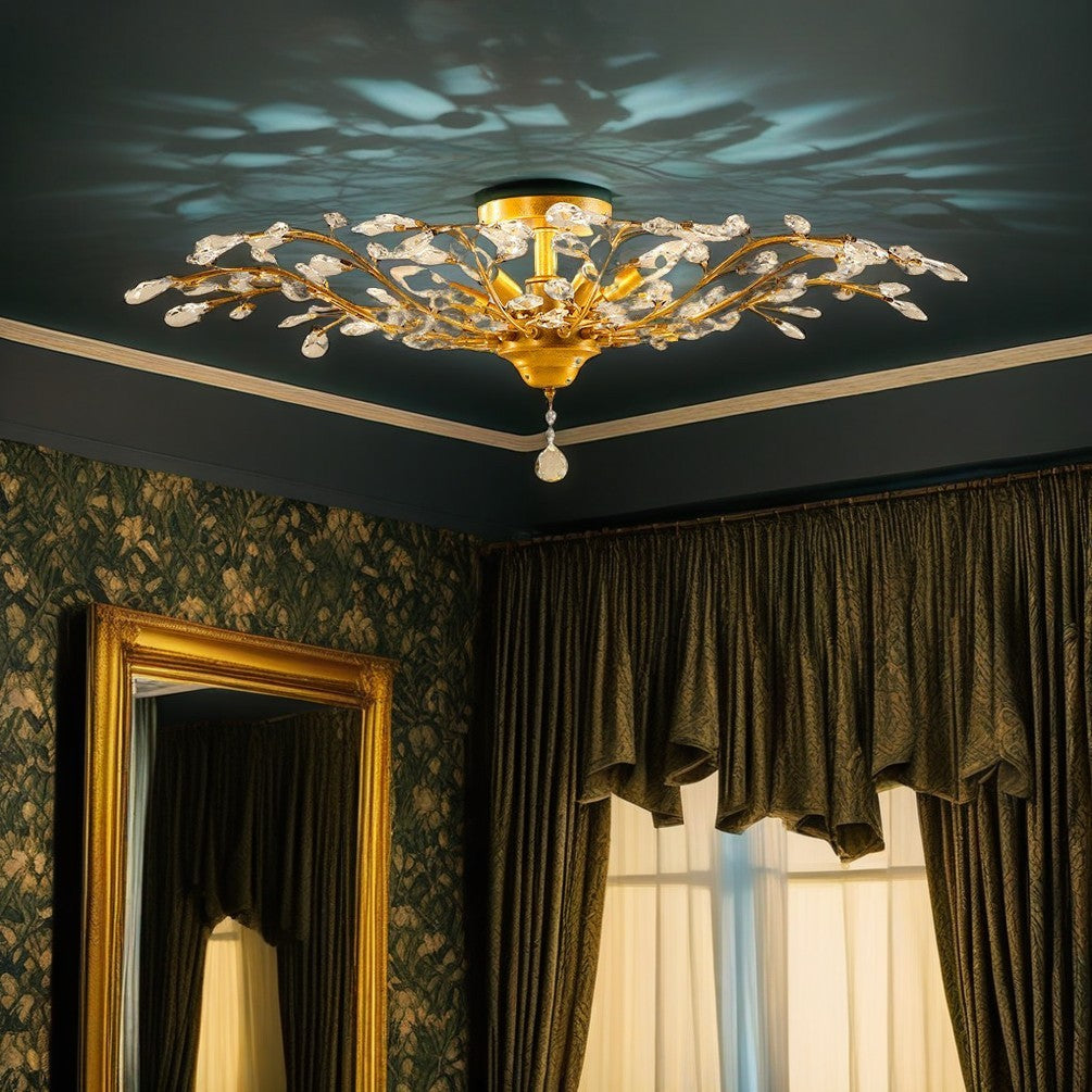 European Style Iron and Crystal Semi-Flush Mount Ceiling Light - 4/5/6 Lights for Living Room