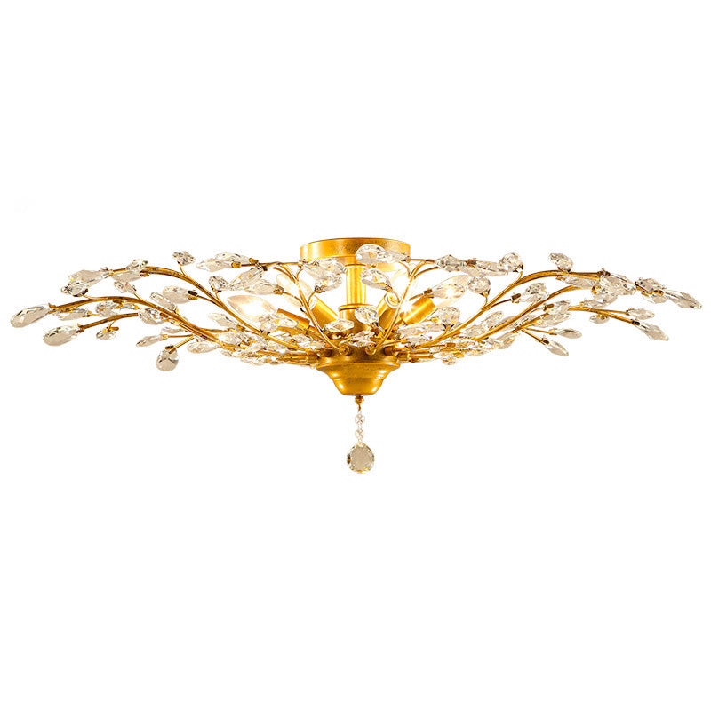 European Style Iron and Crystal Semi-Flush Mount Ceiling Light - 4/5/6 Lights for Living Room
