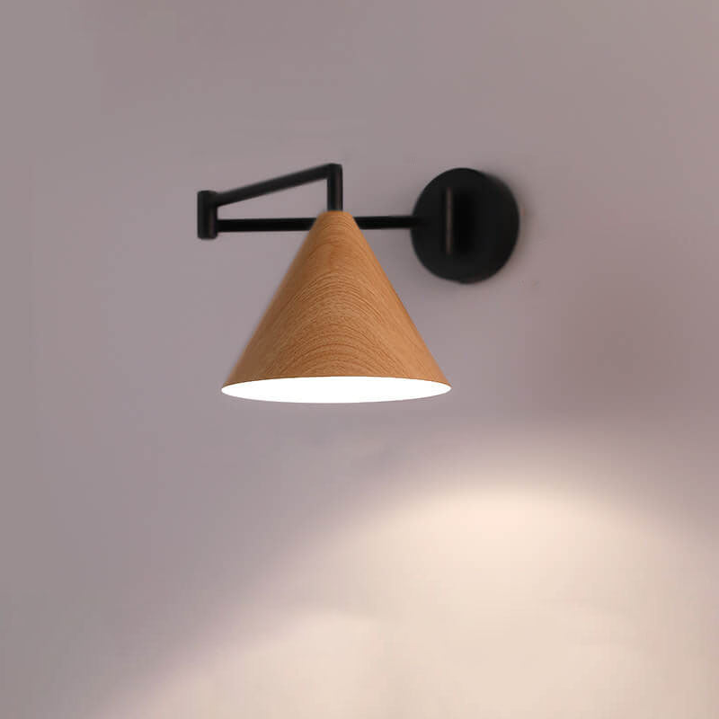 Nordic Wood-Grain Iron Cone Wall Sconce