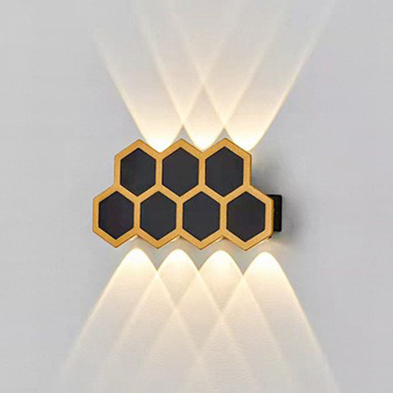 Premium Hexagonal Black and Gold LED Outdoor Wall Sconce