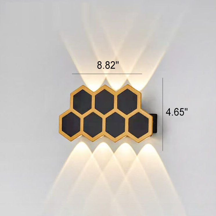 Premium Hexagonal Black and Gold LED Outdoor Wall Sconce
