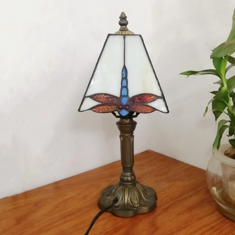 Vintage European Tiffany Square Stained Glass Table Lamp - 1 Light