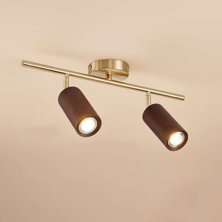 Nordic Minimalist Walnut Wood LED Linear Track Ceiling