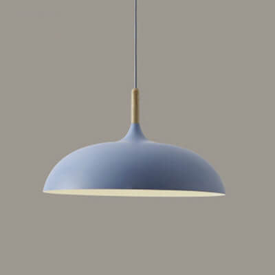 Contemporary Metal & Wood Dome Pendant Light