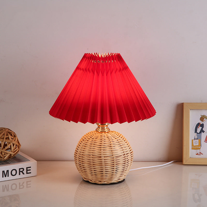 Nordic Rattan Pleated LED Table Lamp for Bedroom