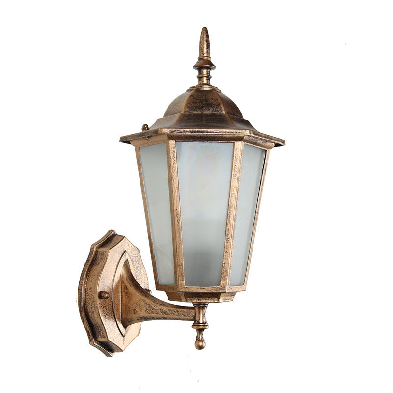 Modern Hexagonal Aluminum Outdoor Wall Sconce with Frosted