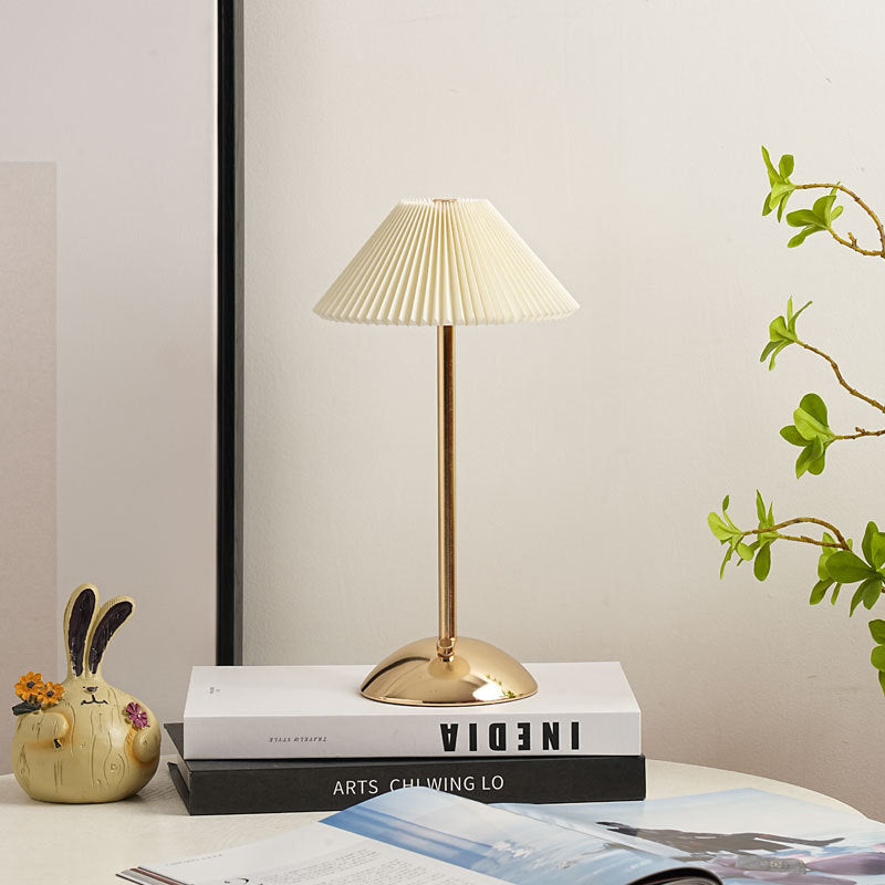 Scandinavian Rechargeable Conic Pleated Table Lamp - 1-Light Bedside Design