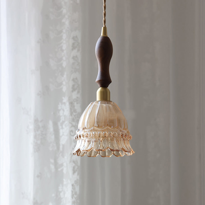 French Walnut Jellyfish Glass Pendant Light - 1-Light Fixture for Living Room