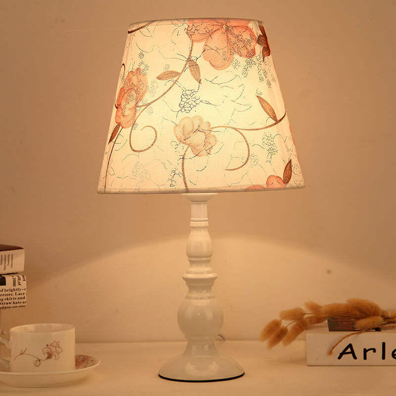 Elegant Floral Fabric Table Lamp with Iron Base - 1 Light