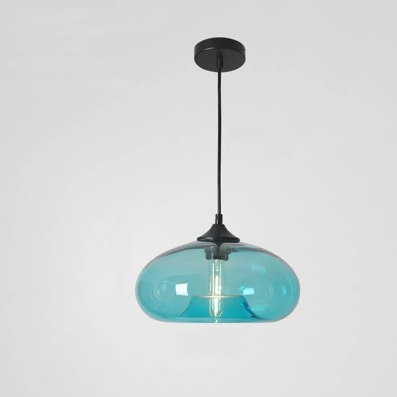 Premium Colored Glass Oval Pendant Light - 1-Light