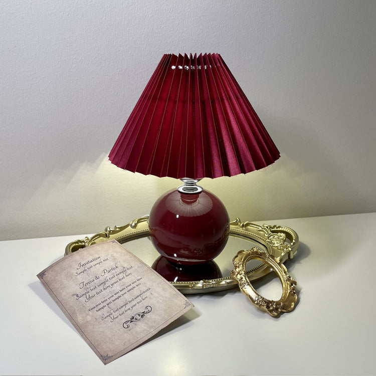 Minimalist Round Fabric Pleated Ceramic Table Lamp - 1-Light for Bedroom