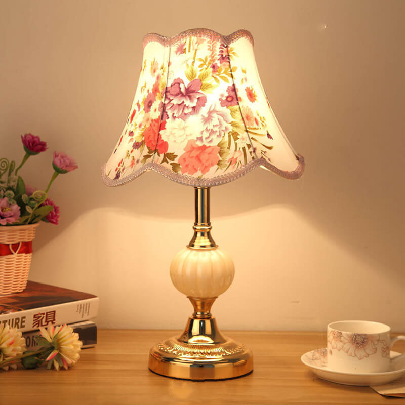 Vintage Floral Glass Table Lamp - Nordic Design, 1-Light