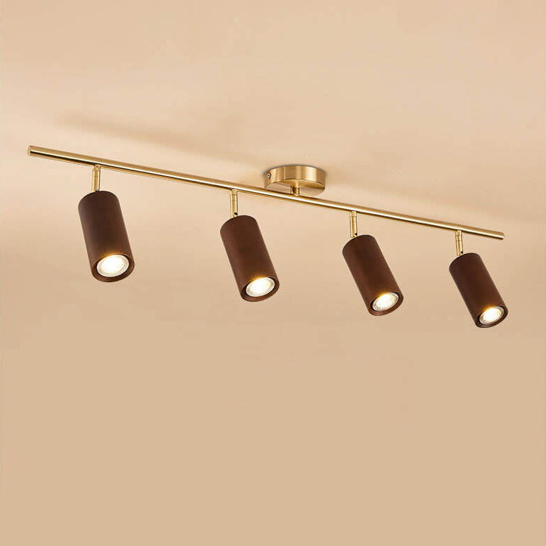 Nordic Minimalist Walnut Wood LED Linear Track Ceiling