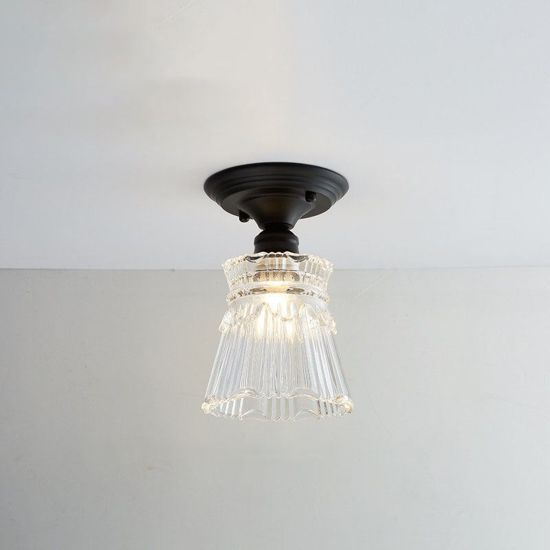 Nordic Vintage Floral Round Semi-Flush Mount Ceiling Light