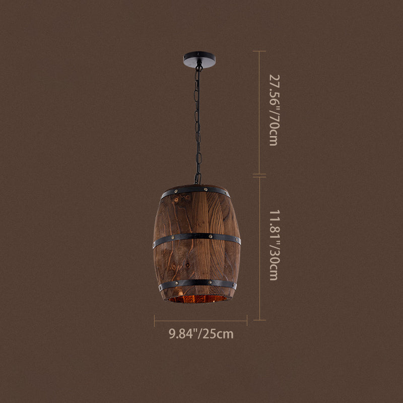 Rustic Round Wooden Wine Barrel Pendant Light