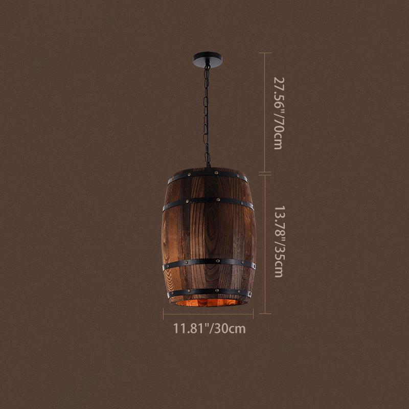 Rustic Round Wooden Wine Barrel Pendant Light